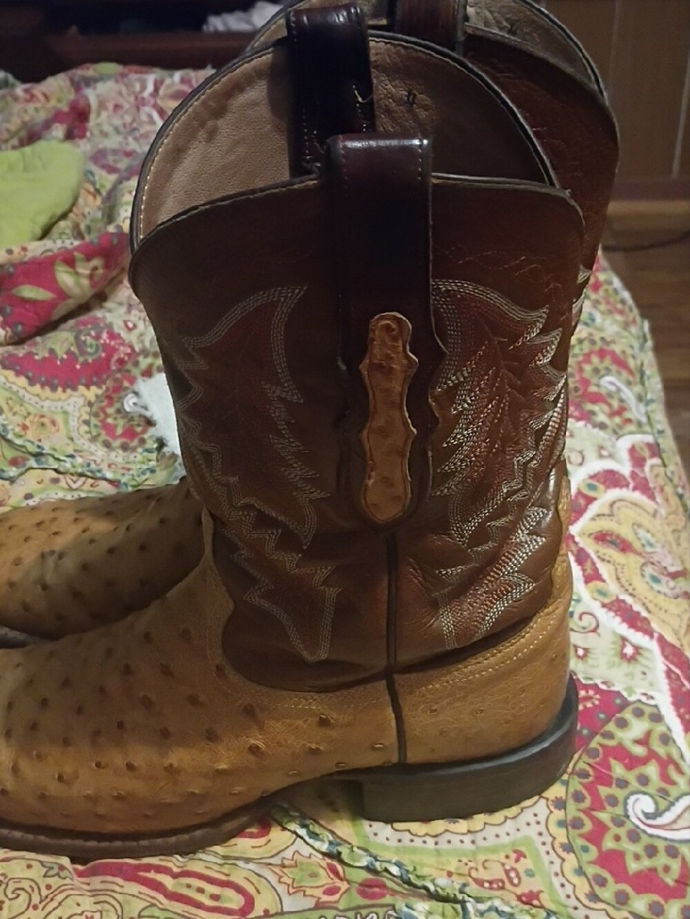Men's Tony Llama Tan Genuine Ostrich Skin Western Boots - Picture 2 of 6